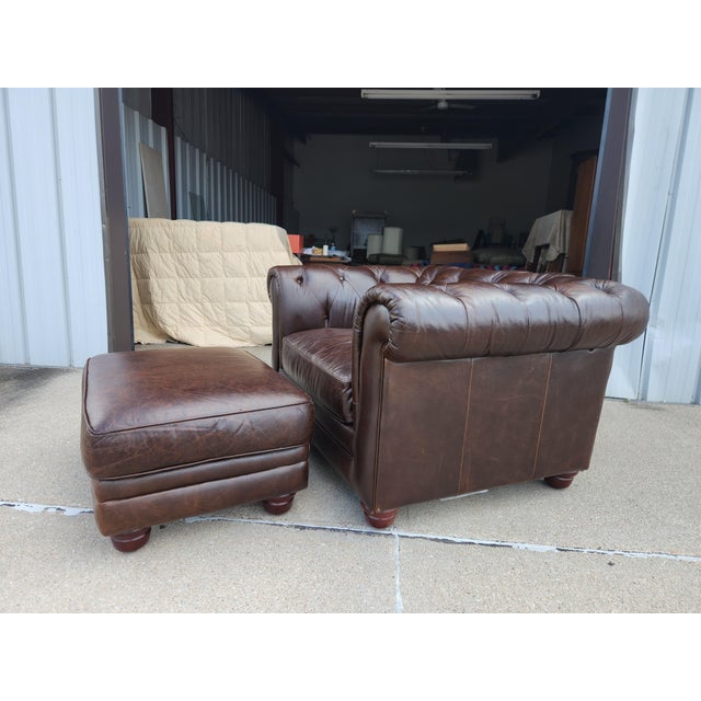 Vintage Bassett Full Grain Leather Chesterfield Chair & Ottoman Chairish