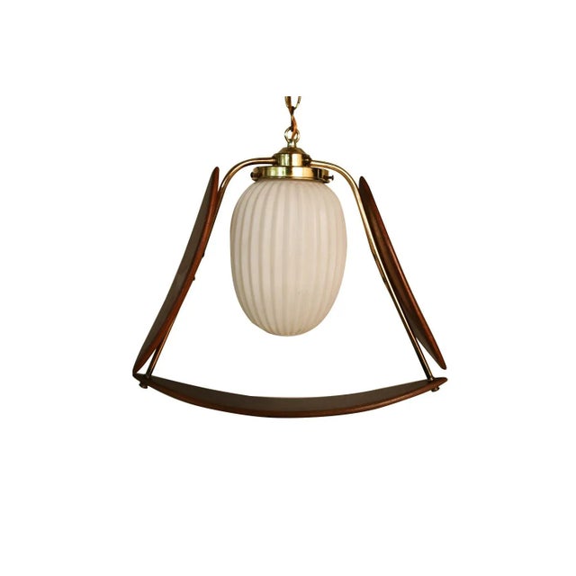 Brass Mid Century Sculpted Hanging Swag Lamp Chandelier Pendant Light For Sale - Image 8 of 10