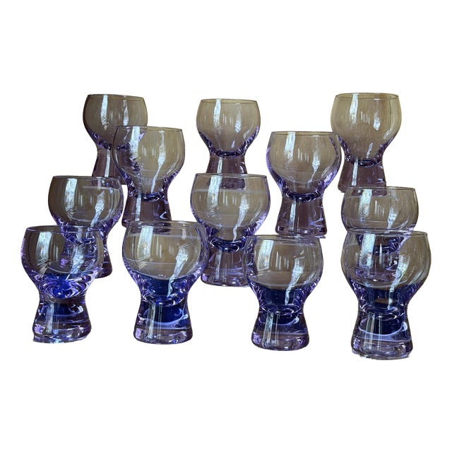 Mid-Century Modern Murano Alexandrite Glass Bullicante Goblets, 1962, Set of 12 For Sale