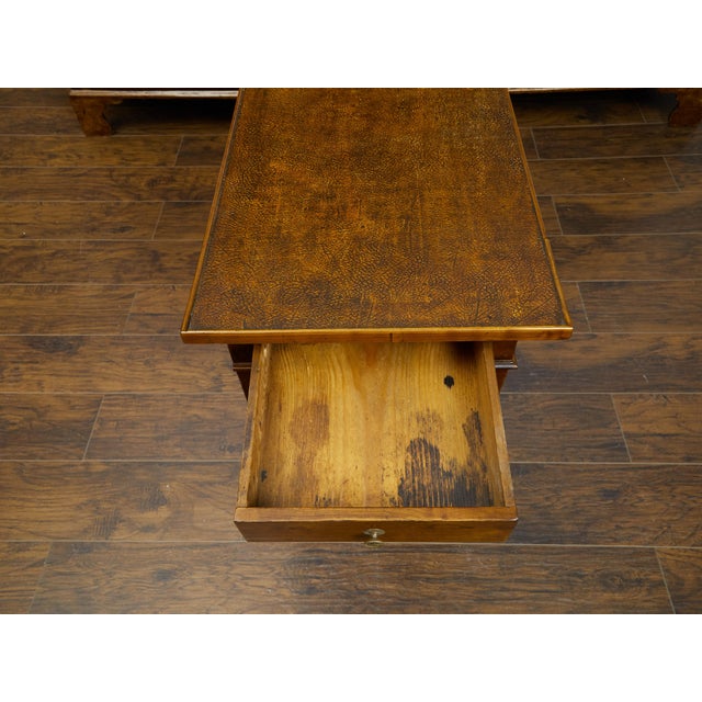 Wood French Restauration Period 1820s Side Table with Leather Top and Lateral Drawer For Sale - Image 7 of 10