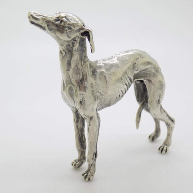 Metal Vintage Italian Handmade Genuine Silver Large Greyhound Dog Figurine Sculpture, Made in Tuscany (Arezzo, Italy)) For Sale - Image 7 of 13