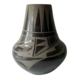 Mid 20th Century Carmelita Dunlap Black-on-Black Ware Pottery Vase - San Ildefonso Pueblo New Mexico
