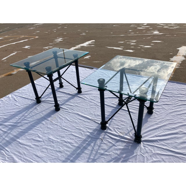 Metal 1980s Modern Wrought Iron Rectangular Base Beveled Glass Top Side Tables - a Pair For Sale - Image 7 of 13