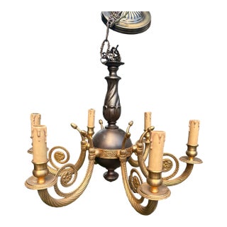 Mid 20th Century French Louis XVI Style 6-Light Mixed-Metal Chandelier - Newly Rewired For Sale