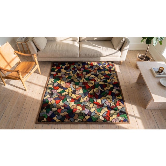 Captivating Colorful With Jewel Tones Antique American Crazy Quilt Pattern Hooked Rug For Sale - Image 12 of 12