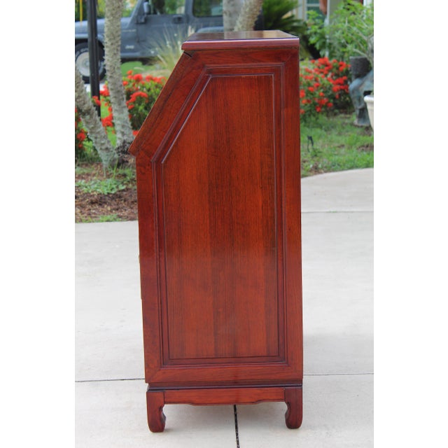 Asian Rosewood Secretary Desk With Mother-of-Pearl Inlay, Bird & Blossom Motif, Slant Front Writing Desk For Sale - Image 9 of 18