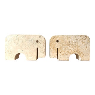 Vintage Fratelli Manelli Travertine Elephant Book Ends For Sale