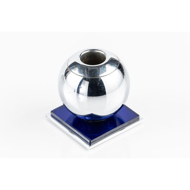 Art Deco Chrome and Cobalt Blue Candleholders by Walter Von Nessen for Chase, 1930s For Sale - Image 10 of 14