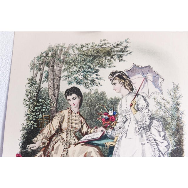 Lot of 5 Antique French Fashion Plates L La Mode Illustrée 1870s L Signed Anaïs Toudouze, Hand Colored Bustle Dresses, 9x12" Each For Sale - Image 13 of 17