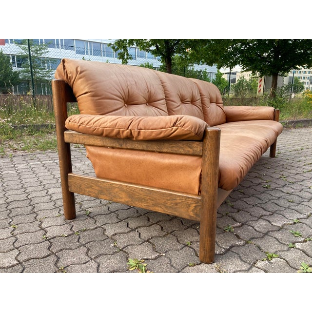Vintage Cognac Caramel Aniline Leather Sofa, 1970s For Sale - Image 15 of 18