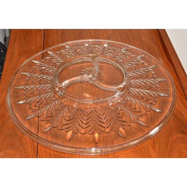 1950s Art Deco Jeanette Depression Glass Crystal Relish Dish Serving Platter 22k Gold Trim For Sale - Image 10 of 12