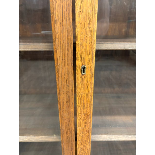 Brown Antique Victorian or Arts and Crafts Style Golden Oak Display Cabinet Bookcase For Sale - Image 8 of 16
