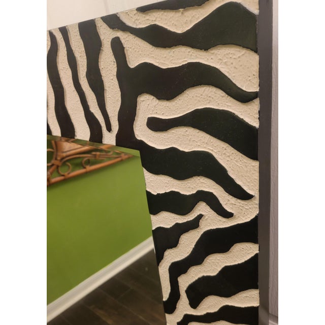 Massive Zebra Textured Framed Black Off White Rectangular Wall Mirror For Sale In West Palm - Image 6 of 9