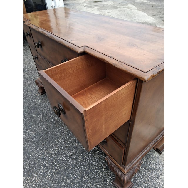 Brown Early 20th Century Baker Furniture American Traditional 9-Drawer Dresser | Handcrafted Usa | Carved Bracket Feet For Sale - Image 8 of 8
