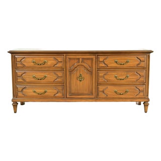 Henredon Style French Regency Louis XVI Carved Fruitwood Long Dresser or Credenza, Circa 1960s For Sale