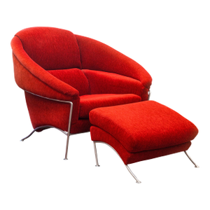 Vintage Milo Baughman Thayer Coggin Boldido Red Fabric Lounge Chair and Ottoman