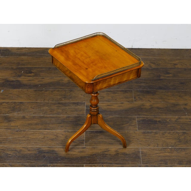 19th Century English Regency Period Fruitwood Guéridon Side Table with Pierced Brass Gallery For Sale - Image 10 of 12