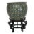 Vintage Oriental Accent Hand-Painted Asian Fishbowl Cachepot With Carved Hardwood Stand For Sale
