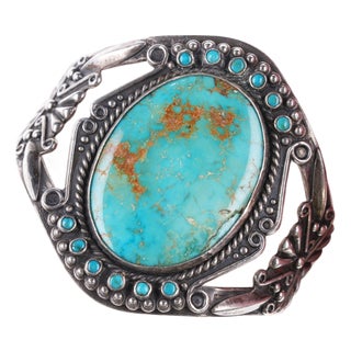 6 3/8" Fred Harvey Era Sterling and Turquoise Bracelet For Sale