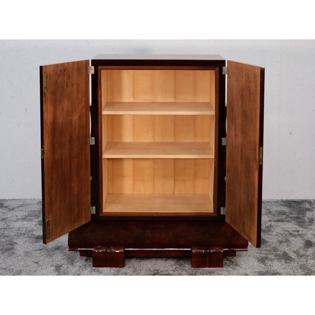 Art Deco Bookcase or Bar Cabinet in Hand-Polished Shellac Ash and Thuja Burl Wood, France, 1930s For Sale - Image 3 of 11