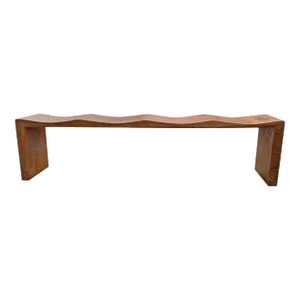 Sculptural Teak Wood Bench, Modern Organic, 4 Person, Natural Finish