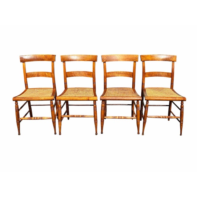 Antique Set of Four Tiger Maple Federal Period Dining Chairs For Sale - Image 4 of 12