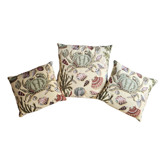 Vintage Handmade Coastal Cushions in Marine-Themed Fabric, 1990s, Set of 3 For Sale