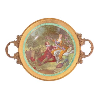 Vintage L’etoile Limoges Fragonard Porcelain Handled Tray 22k Gold France For Sale