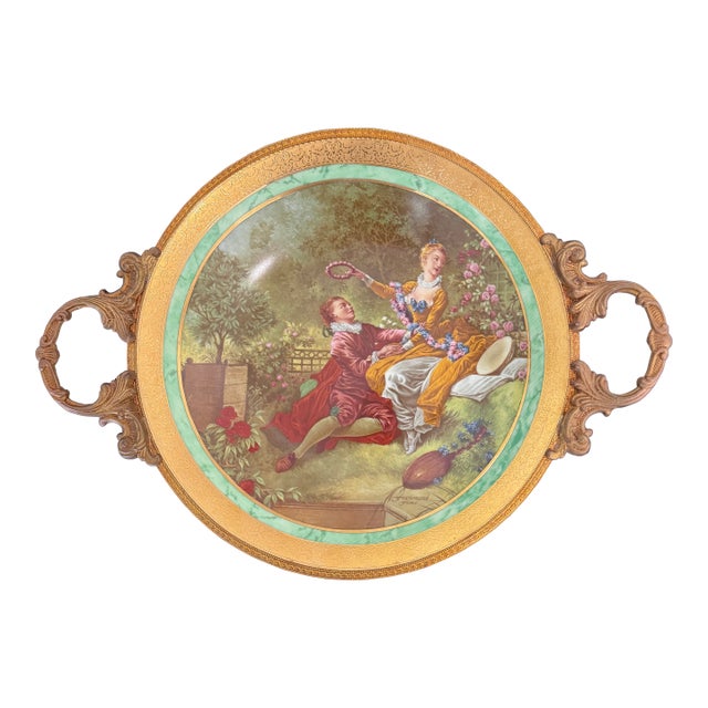 Vintage L’etoile Limoges Fragonard Porcelain Handled Tray 22k Gold France For Sale