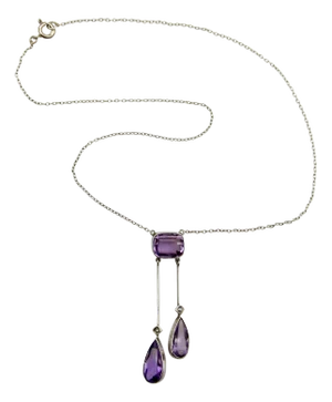Early 20th Century Edwardian Amethyst and Seed Pearl Sterling Silver Negligee Necklace