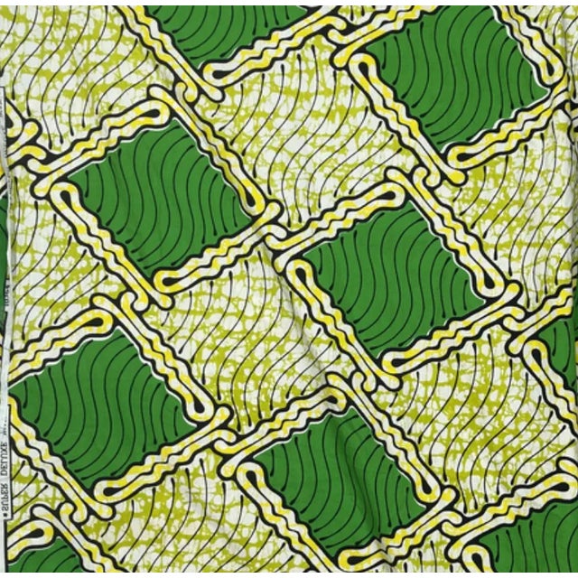 African Textile 10364 Veritable Super Deluxe Wax Green Yellow Fabric - 1.83 Yards For Sale - Image 12 of 12
