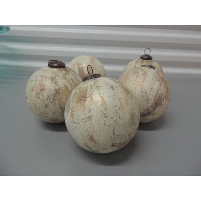 Vintage Emerald Green Glass Footed Bowl With Decorative Glass Spheres