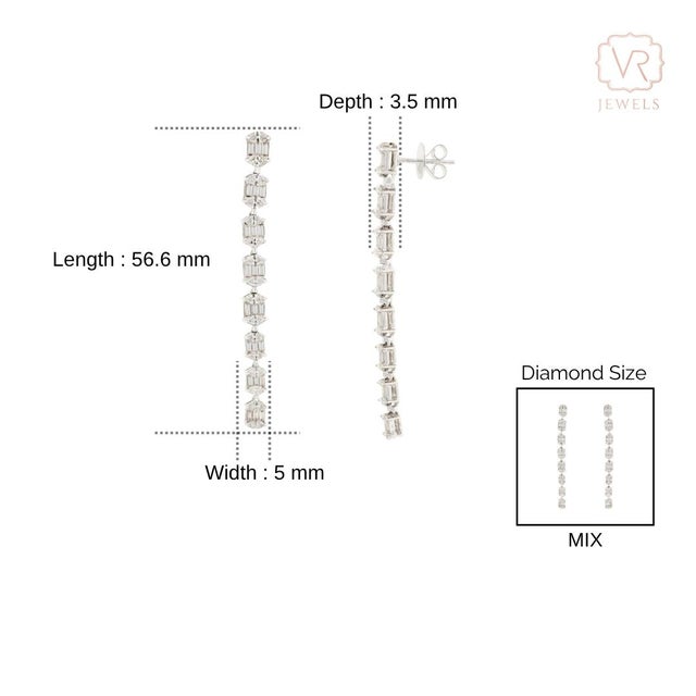 Certified 2.84ct Baguette & Marquise Diamond Linear Drop Earrings in 14k Gold- A Pair For Sale - Image 11 of 14