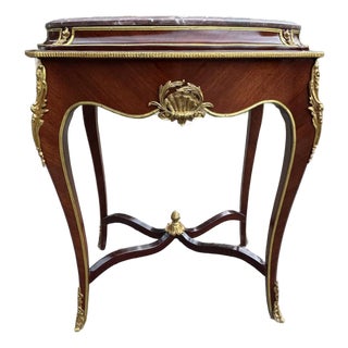 1900s French Louis XVI Mahogany Marble Side Table For Sale
