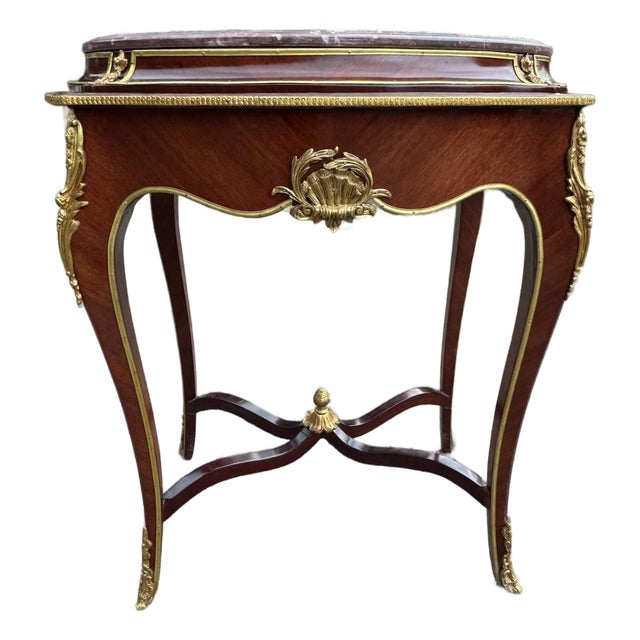 1900s French Louis XVI Mahogany Marble Side Table For Sale