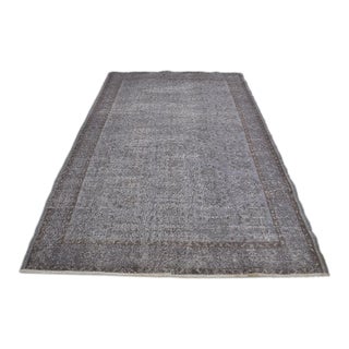 Vintage Distressed Turkish Oushak Rug in Slate Gray, Silver For Sale