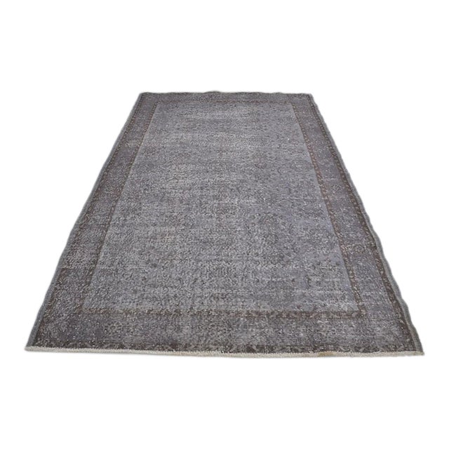Vintage Distressed Turkish Oushak Rug in Slate Gray, Silver For Sale