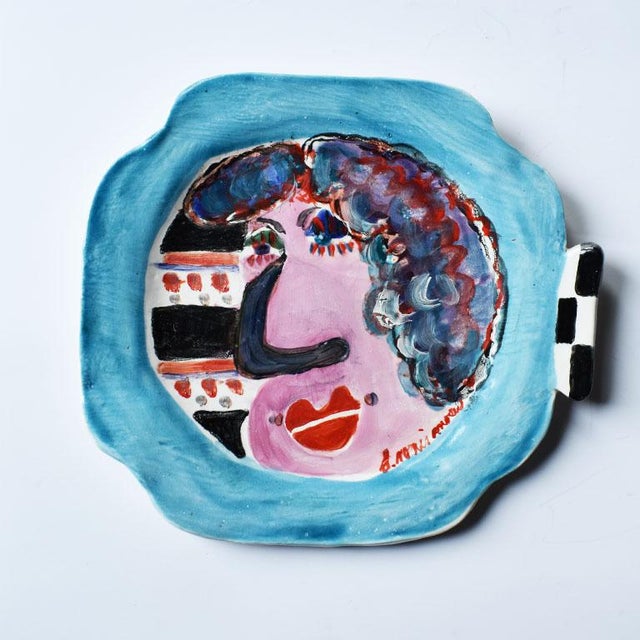 Ceramic Colorful Modernist Ceramic Hanging Portrait Plate After Jean Cocteau For Sale - Image 7 of 7