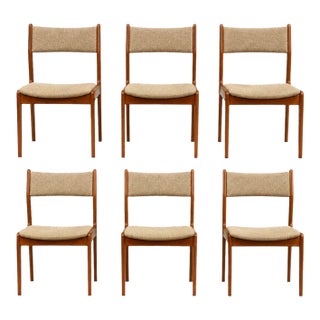 1970s Danish Style Modern Teak Beige Dining Chairs - Set of 6 For Sale