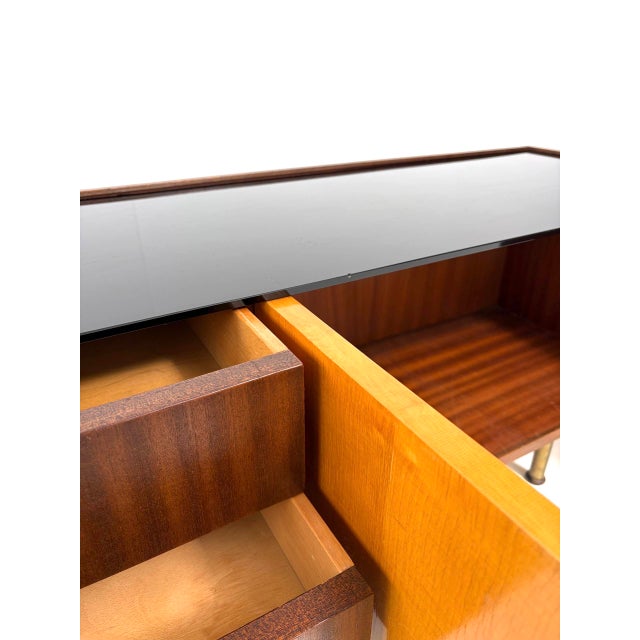 Vintage Two-Tone Wood Sideboard with Black Glass Top, 1960s For Sale - Image 17 of 18