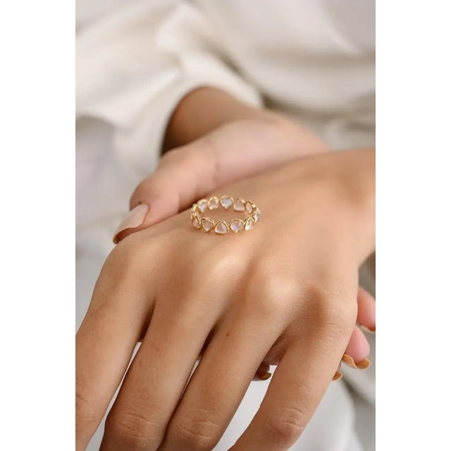 Not Yet Made - Made To Order 18k Yellow Gold Stackable Heart Cut Rainbow Moonstone Eternity Band Ring Size 7 (All Sizes Available) For Sale - Image 5 of 9