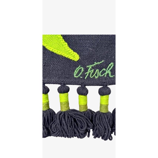 Olga Fisch ( American 1901-1990) Hummingbird and Pendant Flower, hand woven and stitched wool and sequins, signed lower...