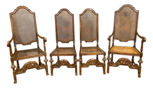 Cromwellian Farmhouse Carved Chairs with Cane Seats, 1890, Set of 4