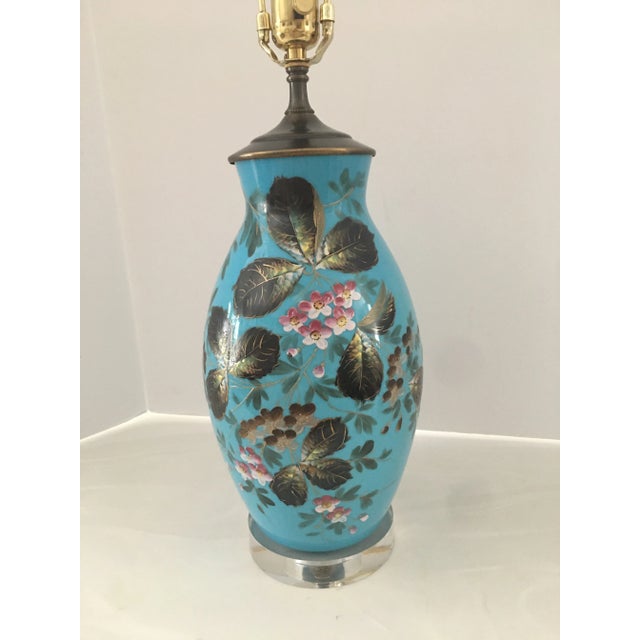 Bristol Glass Lamp on Lucite Base Table Lamp For Sale - Image 9 of 12