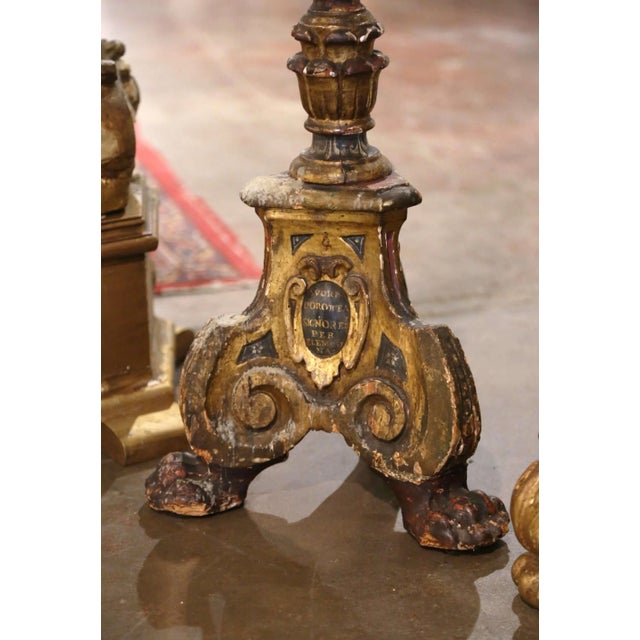 19th Century Italian Carved Polychrome and Painted Candlesticks, Set of Four For Sale - Image 4 of 13