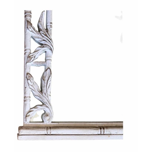 Wood Hollywood Regency Serge Roche Style Carved Bamboo Palm Foliate Wall Mirror For Sale - Image 7 of 9