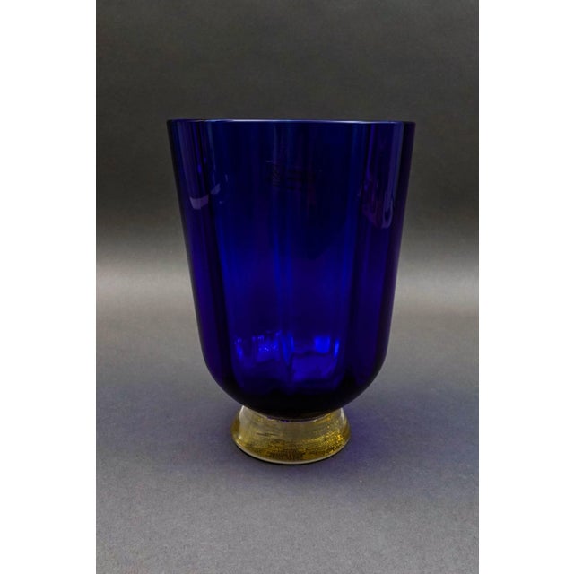 Mid 20th Century Mid 20th Century Nason Moretti Signed Murano Italy Blue Aventurine Gold Glass Vase For Sale - Image 5 of 10