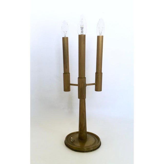 Metal Vintage Brass Three-Arm Table Lamp with Candelabra Design, Italy, 1950s For Sale - Image 7 of 7