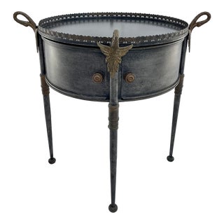 Vintage Trouvailles Italian Empire Metal Side Table With Figurative Swans For Sale