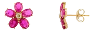 14k Gold Pear Cut Ruby Flower Stud Earrings for Women- a Pair